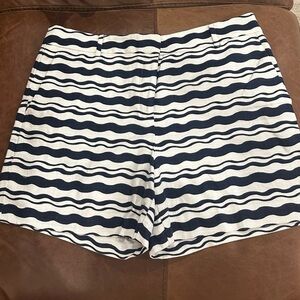 Navy and White Shorts with Wavy Stripes